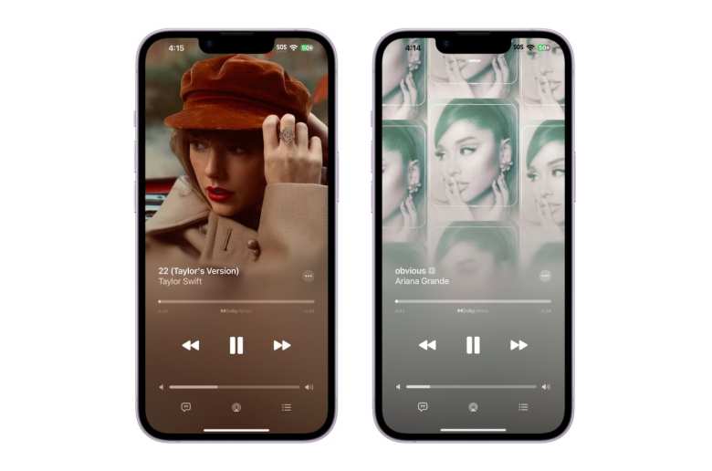 Frontal del iPhone 14 con el nuevo diseño de Apple Music en iOS 17.