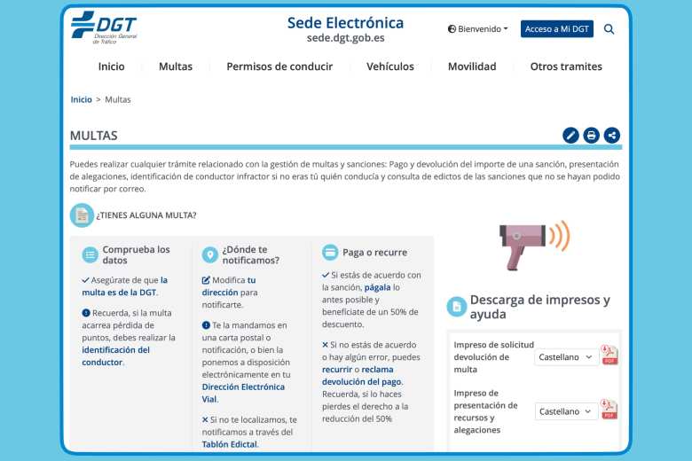 La Sede Electrónica de la DGT te explica qué hacer para buscar multas y pagarlas o recurrirlas