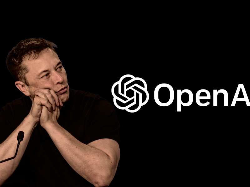 Elon Musk con el logo de OpenAI