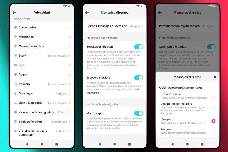 Las opciones de privacidad de TikTok ayudan a filtrar y controlar los mensajes directos