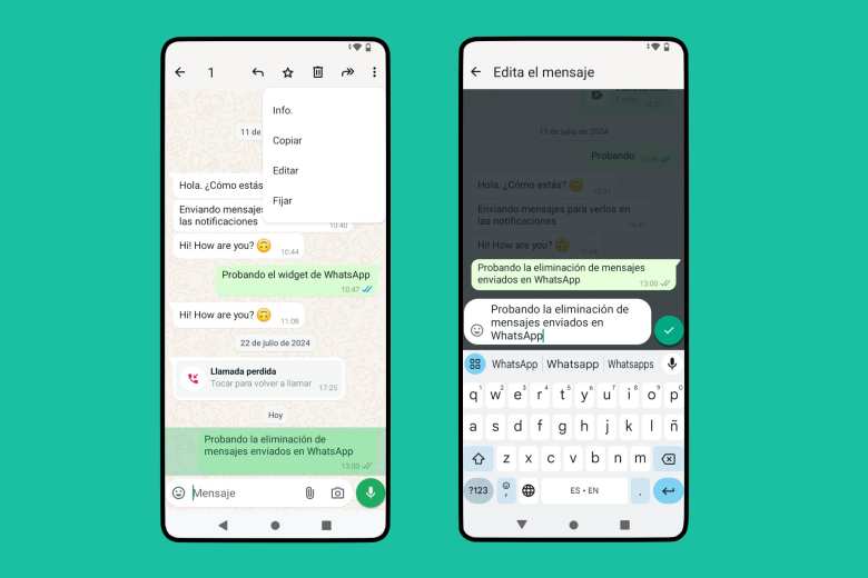 También puedes probar suerte editando un mensaje en vez de eliminar un chat de WhatsApp